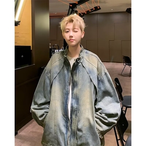 渐变扎染牛仔外套男秋季立领衣服春秋水洗做旧复古夹克N1229/P80图片