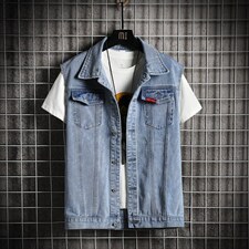 MJ201-50-限价78牛仔大码网格马甲男工装ins无袖坎肩外穿潮牌春，男装工装外套，星座103A