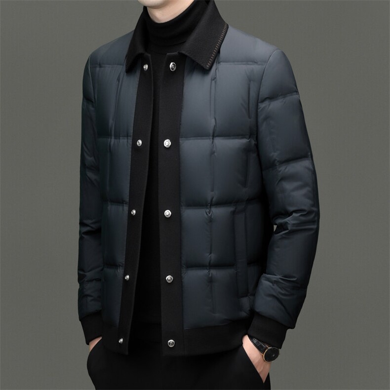 男装羽绒服AE873新款主推针织领摁扣款罗纹袖口图片