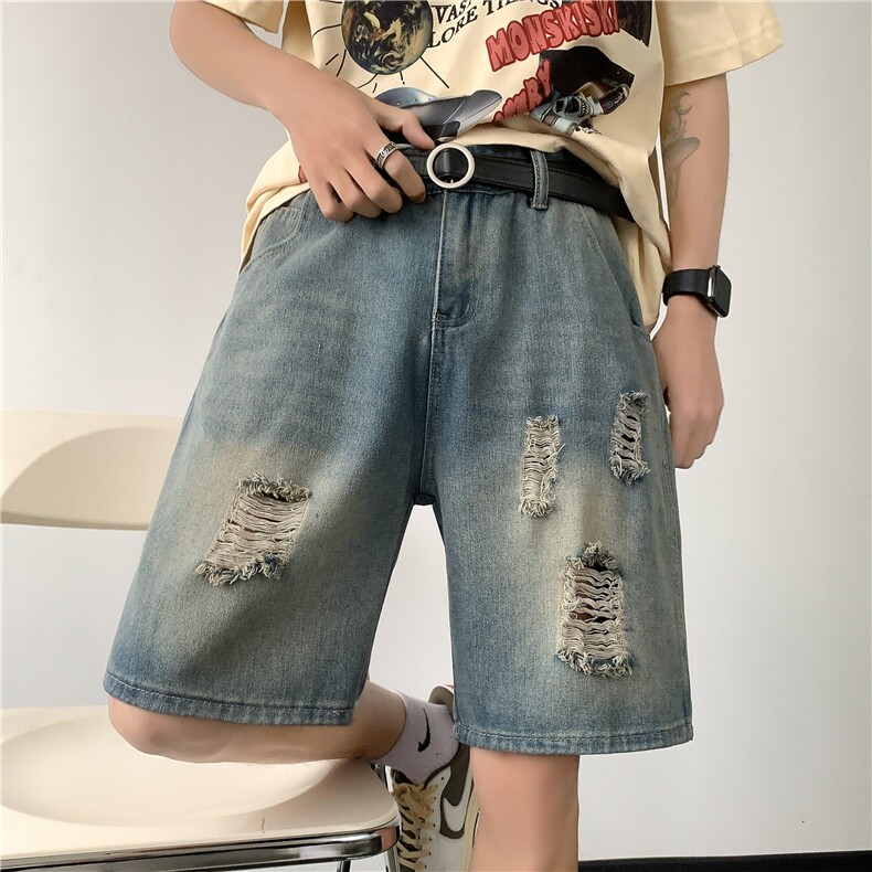 美式高街破洞牛仔短裤男潮牌宽松休闲五分裤夏季薄款FM881P34,男装牛仔裤,星座1013-1