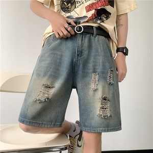 美式高街破洞牛仔短裤男潮牌宽松休闲五分裤夏季薄款FM881 P34图片