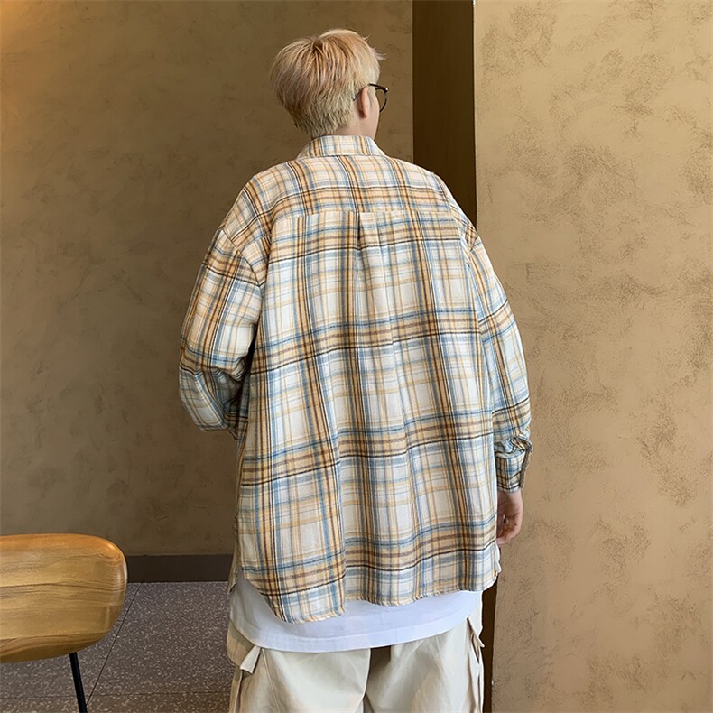 S141-P35日系复古宽松型格子衬衫,男装衬衫,星座1501-1