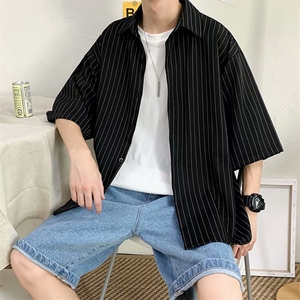 夏季薄款外套潮流宽松休闲半袖衬衣日系条纹衬衫男短袖 W3240-P30图片