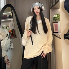 WY5066/P45春装新款假两件卫衣男长袖宽松大码百搭潮流外套上衣，女装短外套，电商A141