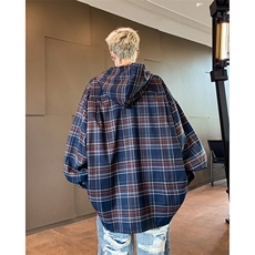 cleanfit格子连帽衬衫男潮流美式复古长袖格纹衬衣外套C21/P60，男装衬衫，星座506
