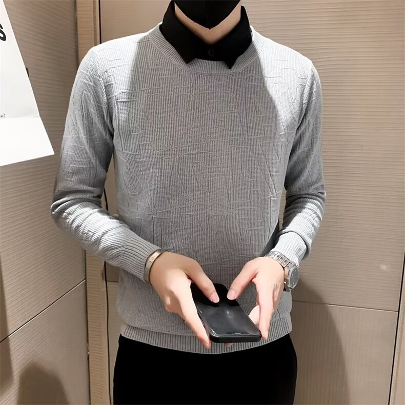 秋冬修身假两件毛衣套头针织衫外套S521-P60,男装针织衫/毛衣,星座1109-3