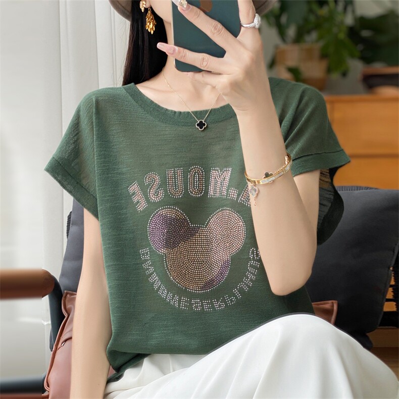 时尚气质圆领套头短袖针织衫纯色百搭显瘦女装毛衣,针织衫/毛衣,大美人包芯纱店