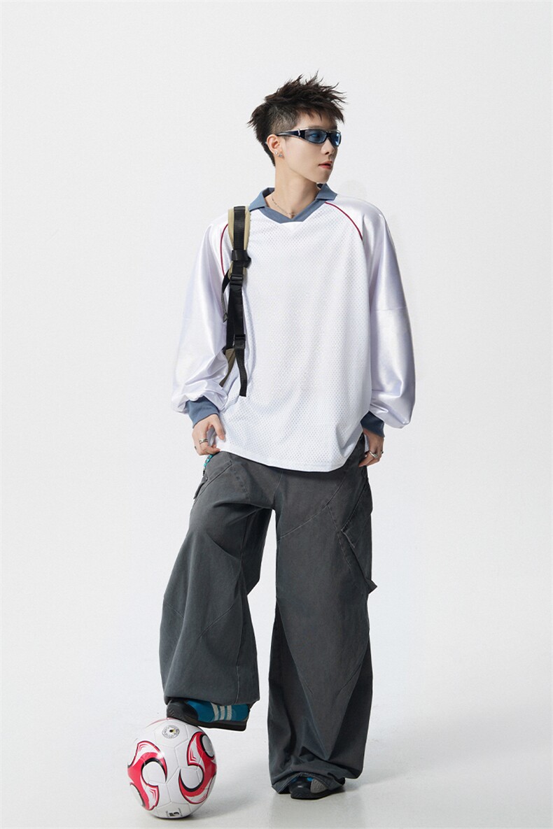可二开美式POLO衫大码M-5XL拼接V领球衣长袖T恤男CX78111P45控69,男装Polo衫,星座226-1