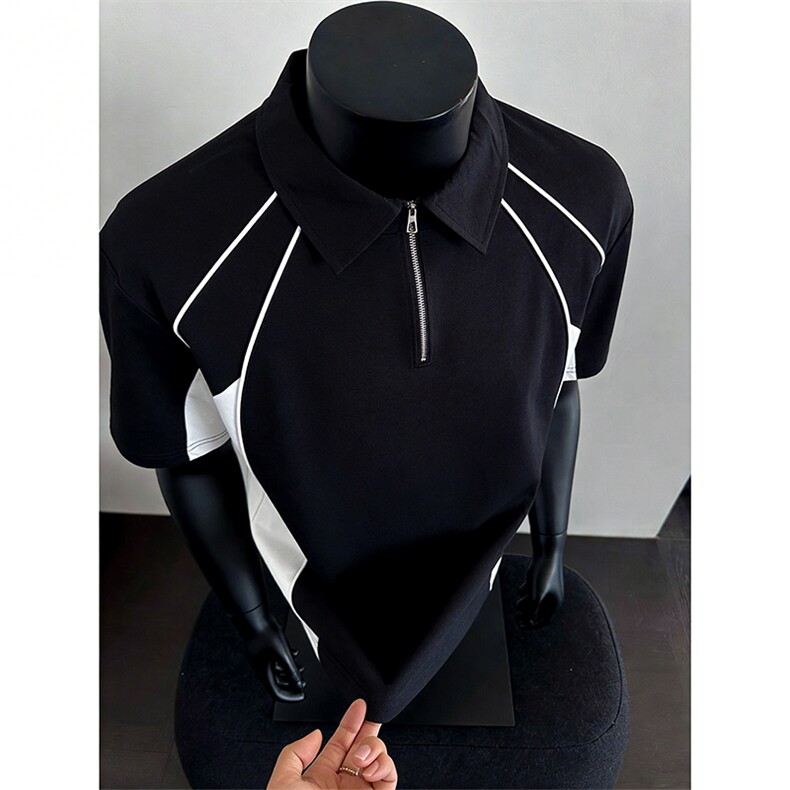 夏季学院风拼色短袖T恤polo衫男夏季宽松重磅半袖T恤，男装T恤，电商C307