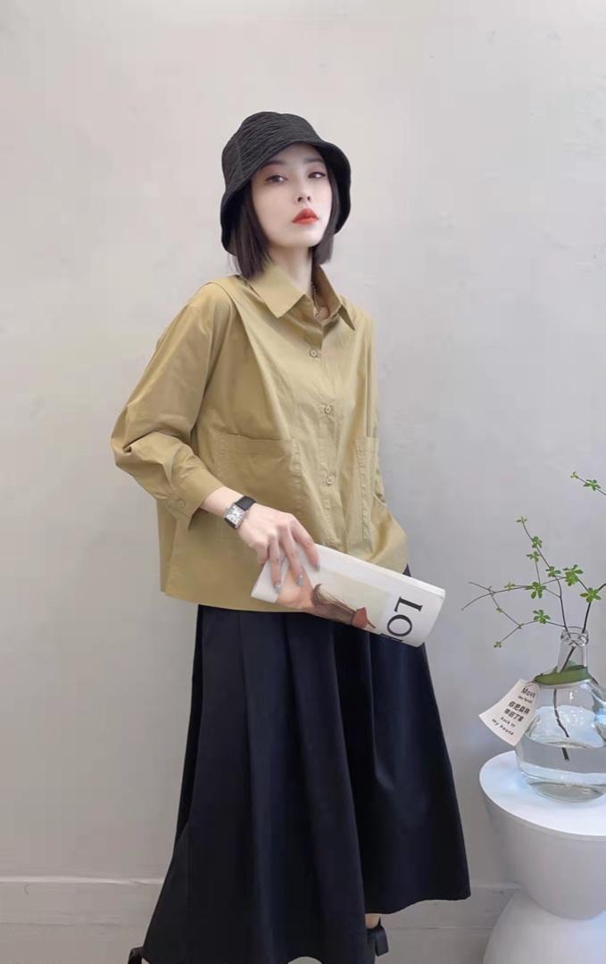 新款洋气短款韩味十足小衬衫,女装衬衫,L·H·X