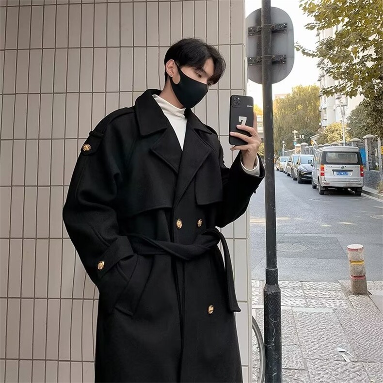 韩版潮流宽松风衣毛呢大衣男秋冬高级感呢子中长款外套W8024-P88，男装风衣，星座512-4