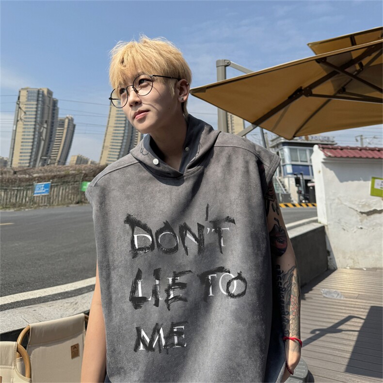 麂皮绒连帽背心坎肩男T恤美式港风JLB449-P30控48图片