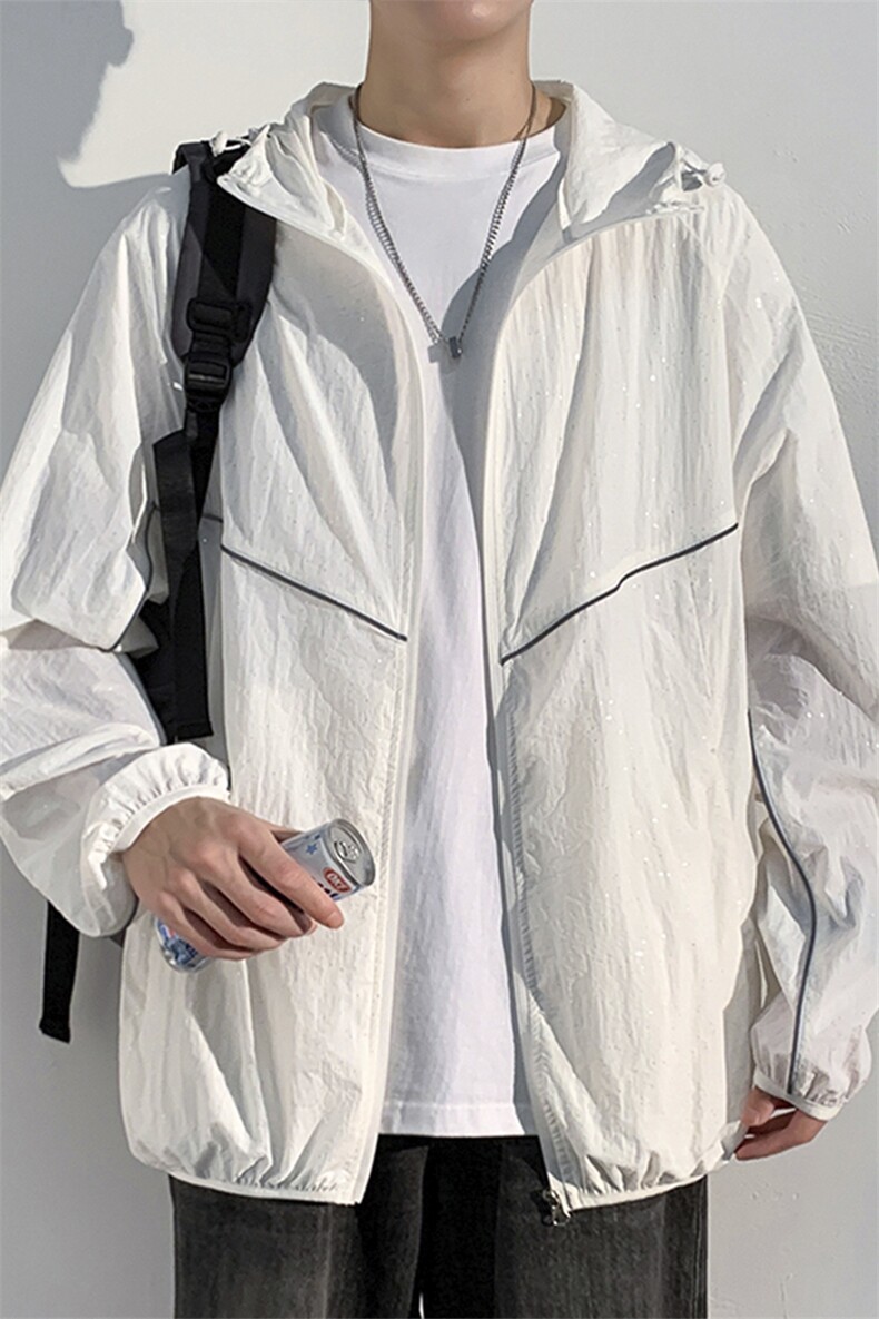 特批P55无差价夏季满天星冰丝轻薄UPF50+反光条大码防晒服男J2609,男装防晒衣,电商A001-1