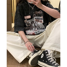 中性2026夏季宽松水洗复古短袖T恤美式男女情侣装夏装半袖S178P38，男装T恤，电商A233-1