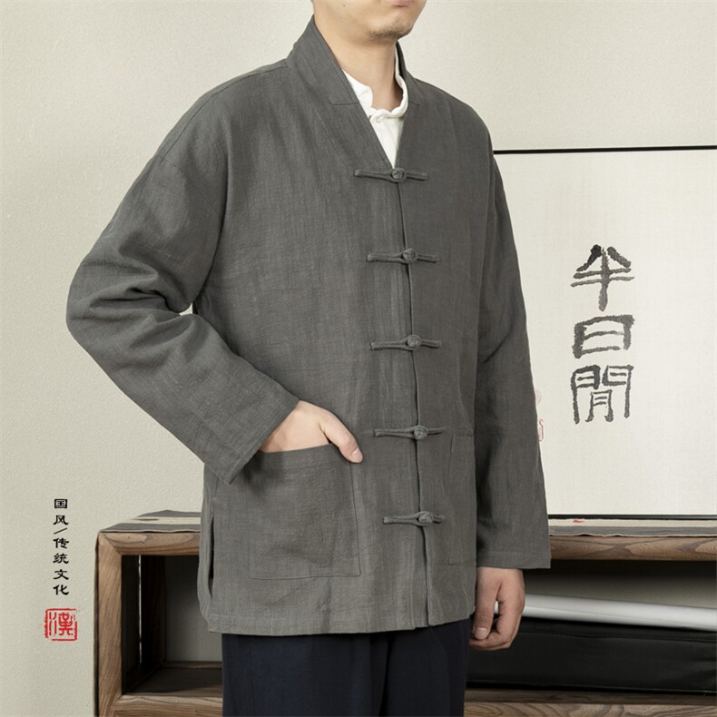 2025秋冬新款风新中式棉麻盘扣男士唐装外套H60P95,男装民族服装,钱塘802