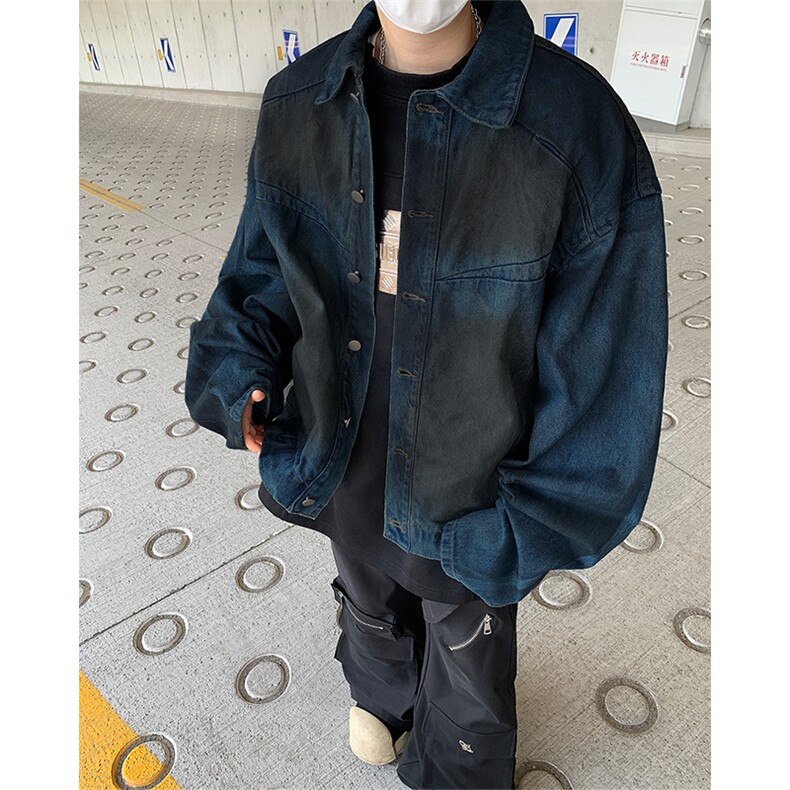 春秋美式牛仔外套男高复古痞帅潮牌做旧废土风休闲宽松翻领夹克潮，男装工装外套，星座505-2（原电商A260-1)