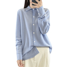 时尚百搭女士条纹衬衫安迪绒简约休闲长袖上衣高品质舒适面料，女装衬衫，质第工厂直营店
