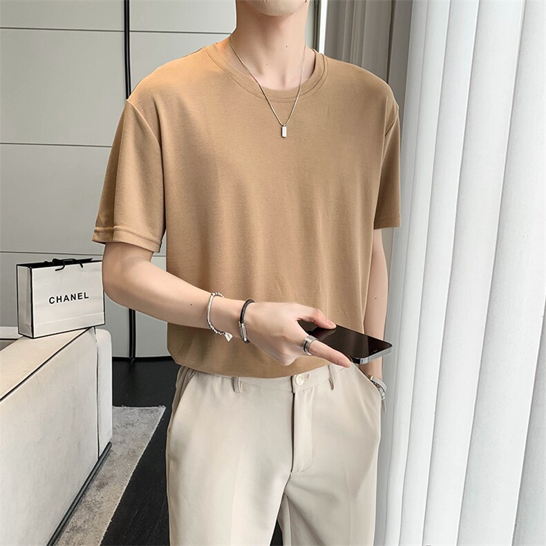 夏轻熟风高级垂感百搭体恤铜氨丝净色打底衫TX05/P35特控58,男装T恤,电商A243