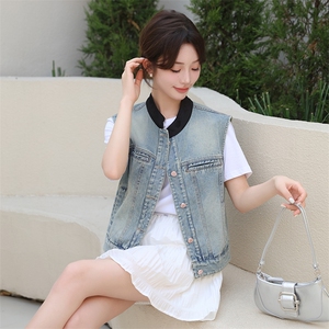 新中式牛仔马甲外套女款夏季2024新款小个子春秋外搭无袖背心上衣图片