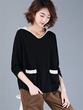 卫衣/绒衫2021年秋季连帽长袖时尚套头休闲纯色百搭，女装卫衣/绒衫，深水步