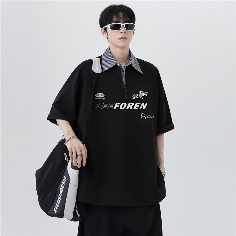 撞色拼接cleanfit假两件翻领运动Polo衫短袖痞帅炸街t恤T170-P48,男装T恤,电商C307