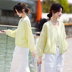 爆【现货】宽松圆领薄款短外套上衣女2025夏季小个子时尚防晒衣，女装防晒衣，鑫源服饰