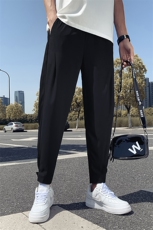 黑色2023秋装精神小伙九分裤男青年冰丝裤束脚裤潮K120-P38控58，男装休闲裤，电商A108