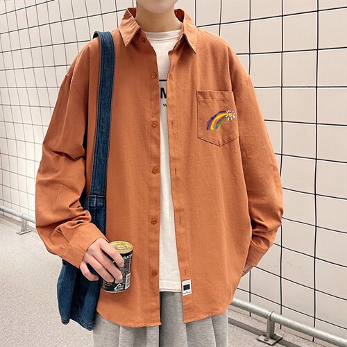 春季长袖衬衫男宽松港风衬衣男外套男CSCS264-P35，男装衬衫，电商B371