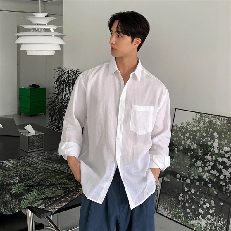 棉麻老钱新贵长袖衬衫男春秋季韩系轻熟风休闲衬衣,男装衬衫,星座410-7