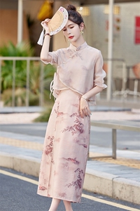 新中式轻国风套装女2024夏季新款高级感禅意改良旗袍连衣裙两件套图片