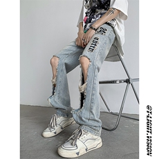 B221美式ins高街小众情侣款大破洞牛仔裤LK23078-P55控78，男装牛仔裤，电商B221
