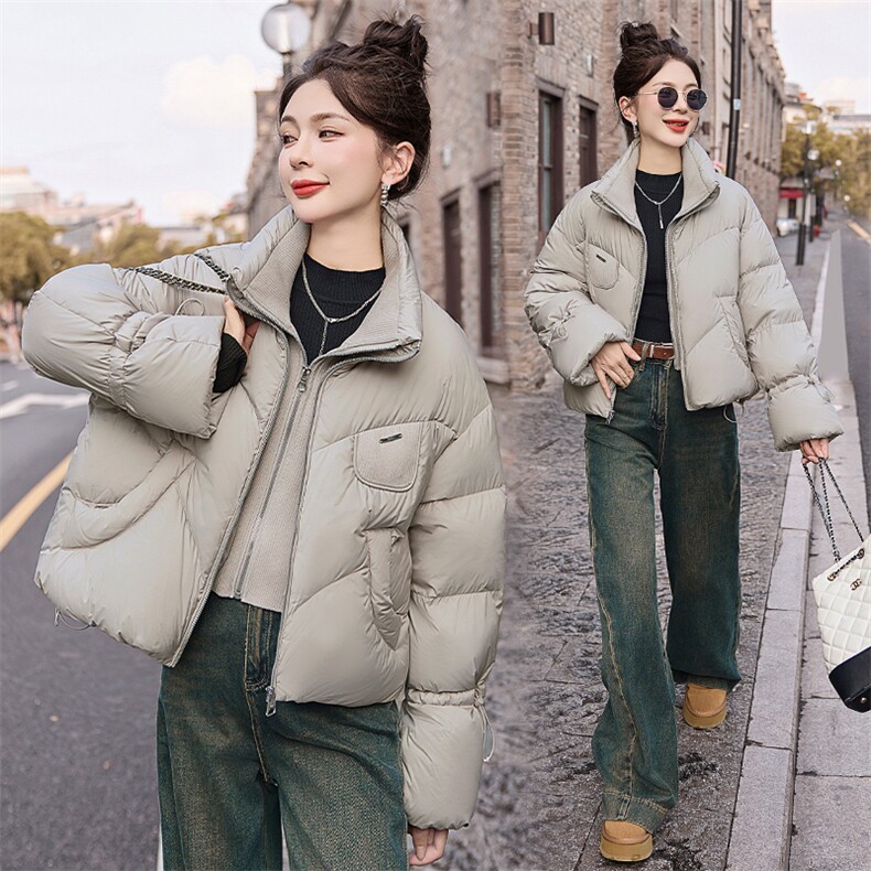设计感假两件短款羽绒服女2024冬季新款立领保暖白鸭绒面包服外套图片