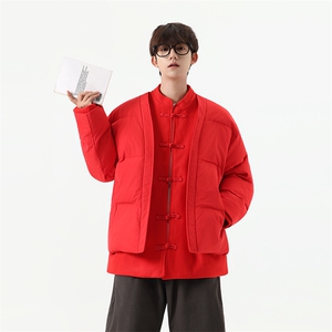 中式唐装男款冬季加厚风汉服青红色立领休闲外套A33-P158图片