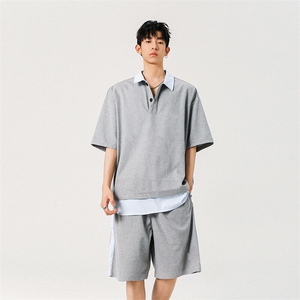抖音品质夏季新款假两件短袖POLO衫潮牌休闲套装男-A2119TP50控78