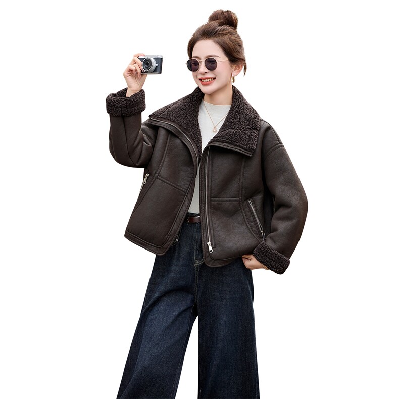 外套女2025新款小个子时尚洋气超好看短款欧货皮毛一体,女装派克服,依万里