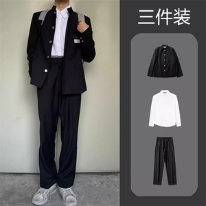 学院风西装外套男ins潮牌痞帅设计感中山装日系复古制服三件套图片