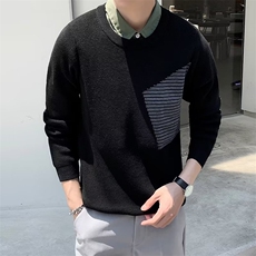 店主风春秋季男士假两件翻领毛衣拼接撞色针织衫修身上衣M3344，男装针织衫/毛衣，星座1116A-2（原606A-1）