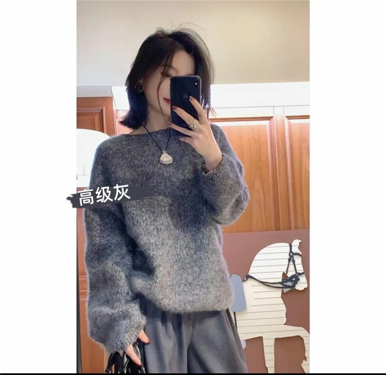 2025年秋季花纱一线圆领时尚百搭通勤简约休闲休闲,女装羊毛衫,国旺羊绒