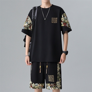夏季薄款五分套装男休闲运动体恤短裤两件套潮流A266-TZ8808-P50