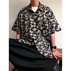 美式复古沙滩碎花设计感短袖衬衫男衬衣外套DX101-特P30限价48，男装衬衫，电商A178
