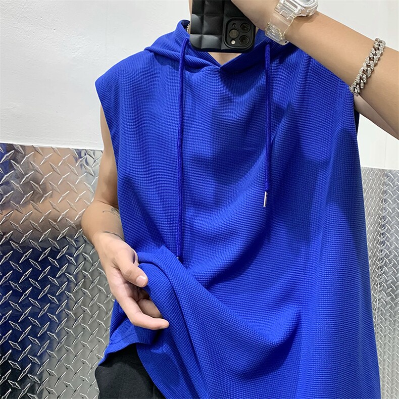 华夫格连帽背心男生夏季宽松ins潮流运动无袖T恤坎肩-BX103~p25,男装T恤,星座601-2