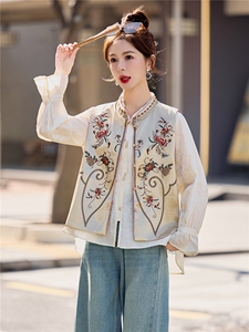 【春季女装新款】大量现货时尚重工刺绣新中式两面穿马甲外套图片