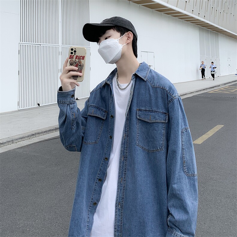 牛仔衬衫男潮牌潮流ins宽松休闲衬衣外套2023年新款CS056-P48图片
