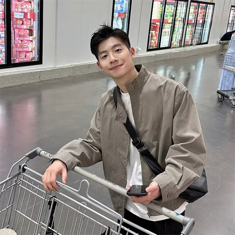 有货DWT122-特批60春秋日系复古立领夹克男生浅灰色外套，男装夹克，星座603-2