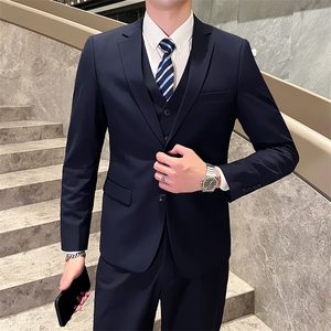 西服套装男西装男士商务休闲职业装修身新郎伴郎结婚三件套礼服潮图片