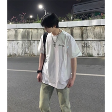 抖音得物供货210克现货宽松纯棉美式潮牌印花落肩袖纯棉T恤AT2171，男装T恤，电商A443
