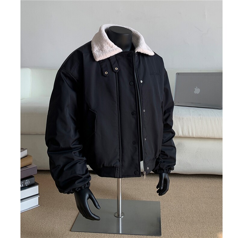 假模 美式复古羊羔毛翻领棉服飞行夹克棉衣加厚外套男 H1031 P128图片