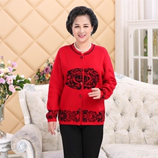 中老年人唐装女士福字本命年红色毛衣妈妈装羊毛衫加厚毛衣大码，女装中老年女装，亚东羊绒制品