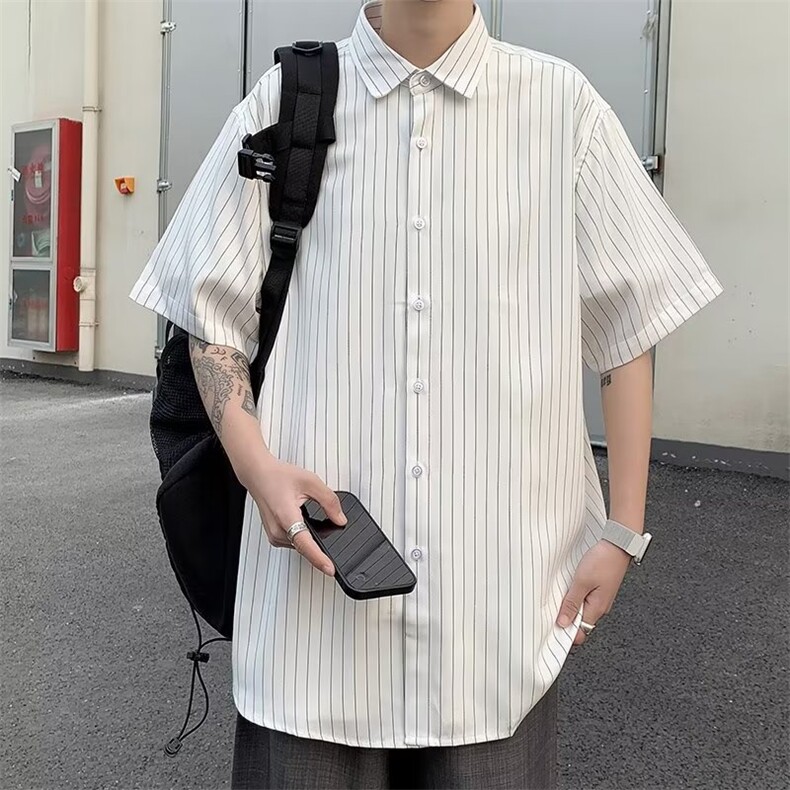 日系五分袖春夏季新款衬衫潮流慵懒男方领宽松型衬衫KC585P30,男装衬衫,星座1116-2