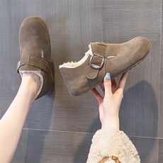 新款加绒勃肯鞋女真皮橡胶软底博肯百搭豆豆鞋，女鞋毛毛鞋，电商A223